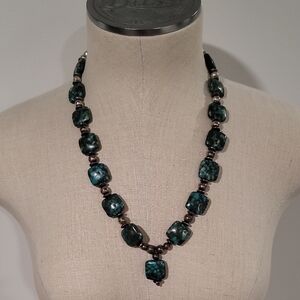 Green Possible Malachite Turquiose Stone Necklace with Silver Accents